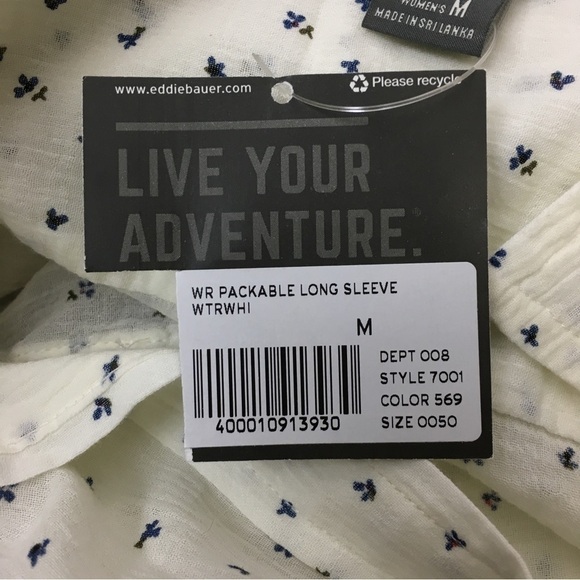 EDDIE BAUER Packable Long Sleeve Button Up Shirt Sheer Floral Size Medium NWT - Picture 6 of 10